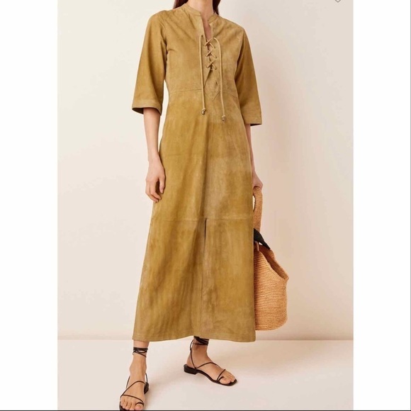 Dorothee Schumacher Velour Softness Leather Maxi Dress Size Small Green - Picture 14 of 14